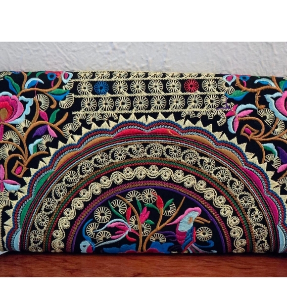 Embroidered Floral Print Zipper Money Coin Wallet Purse Multicolor Artsy - Picture 5 of 10